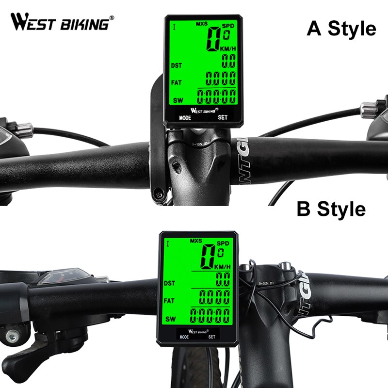 WEST BIKING 2.8 Inch LED Wireless Odometer Bicycle Computer With Backlight Rainproof Speedometer Bike Stopwatch Cadence Sensor
