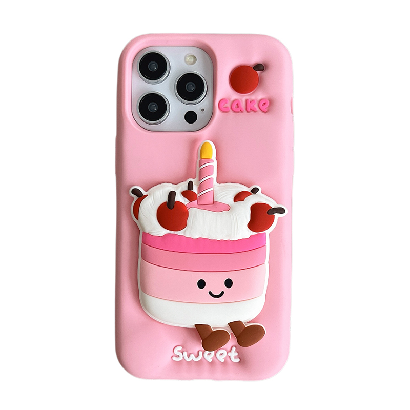 Funda de teléfono con soporte plegable y pastel 3D para iPhone 16, 15, 13, 14, 12 Pro Max, funda trasera de silicona suave: Para iPhone 16 Pro Max