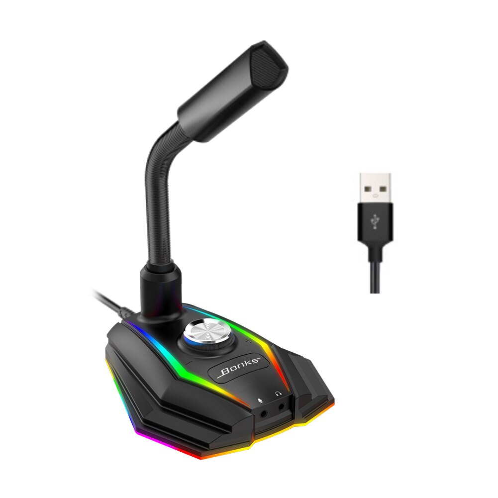 Desktop Microphone 3.5mm/USB/RGB/EQ Studio Vocal Record 360 Omnidirectional Microphone for Gaming Business Conference: USB and RGB