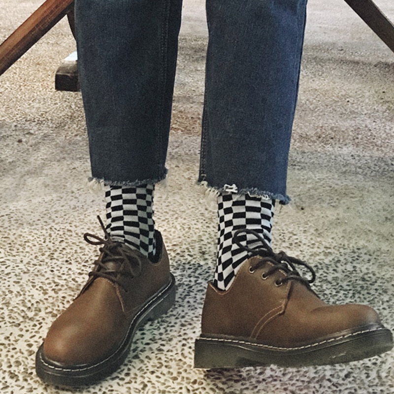 Hop katoen unisex streetwear nieuwigheid sokken korea funky harajuku trend geometrische geruite sokken mannen hip vrouwen schaakbord sokken