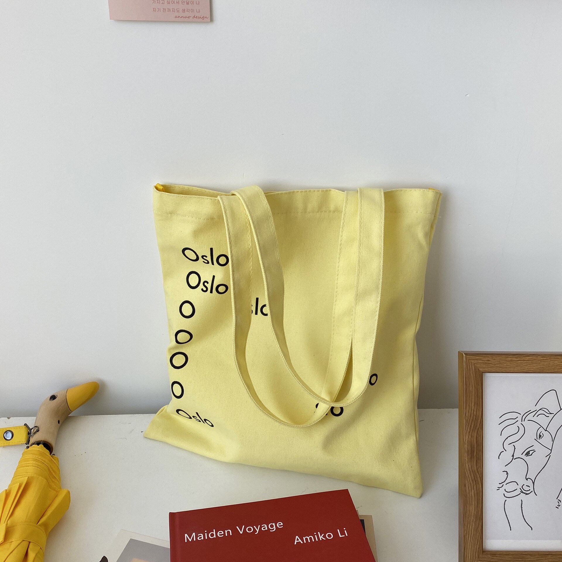 Mode Vrouwen Geel Schouder Canvas Tas Eenvoudige Brief Student Meisjes Draagbare Boek Handtassen Retro Dames Strand Boodschappentas