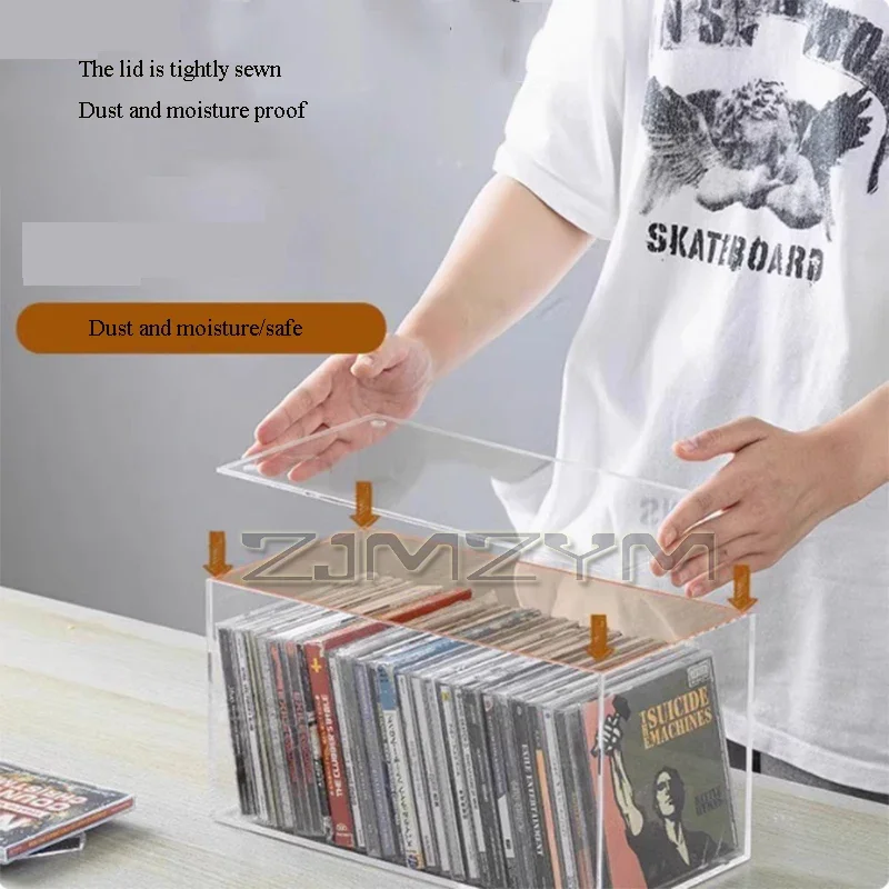 Acrylic CD Storage Box Transparent Plastic DVD CD Organizers Bin With Lid Dustproof Stackable Shelf For Video Games Book 보관함