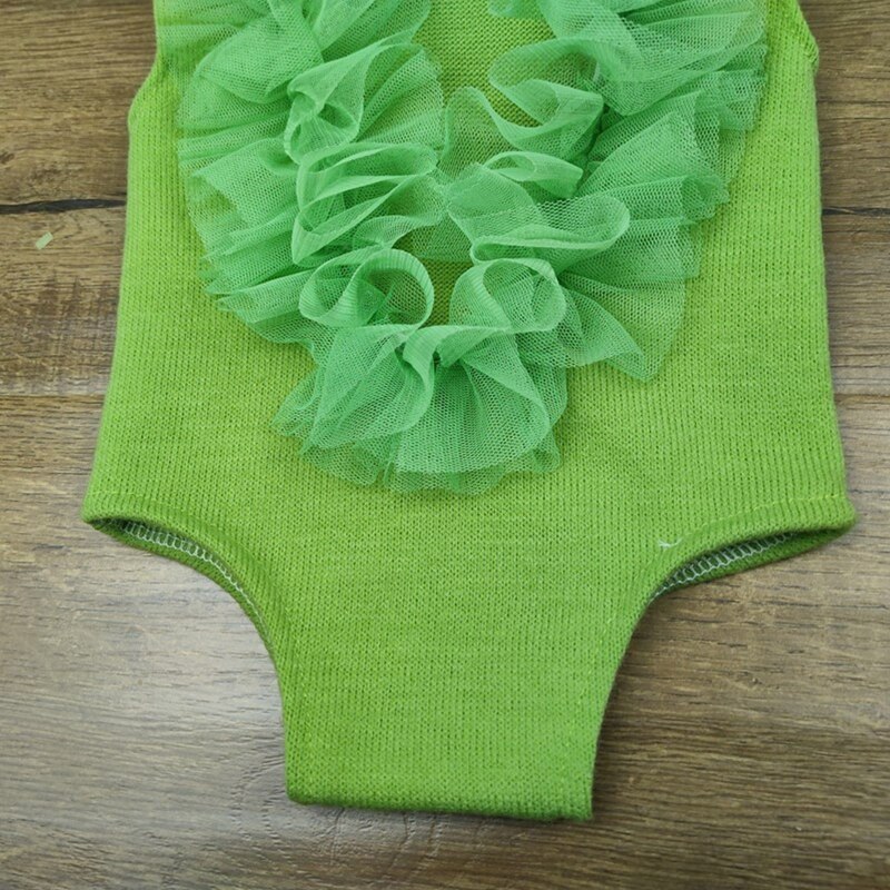 Newborn Girl Photography Outfits Cute Ruffle Lace Splicing Bodysuit Rompers with Flower Headband Hairband Baby Photo Props