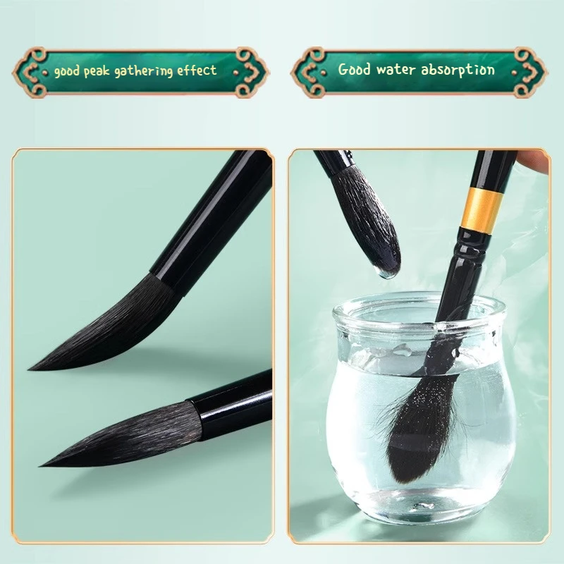 Juego de pinceles redondos profesionales de pelo de ardilla para artistas, pinceles de pintura al óleo Gouache acrílico para acuarela, mango negro, 1/3/4 piezas