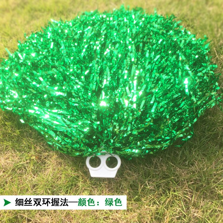 25-30CM Girl Pom Poms Sparkly Filament Hand Flower Cheerleader Holding Pompom Cheerleader Flower Ball Dance Game Cheer Props: green-ringstyle