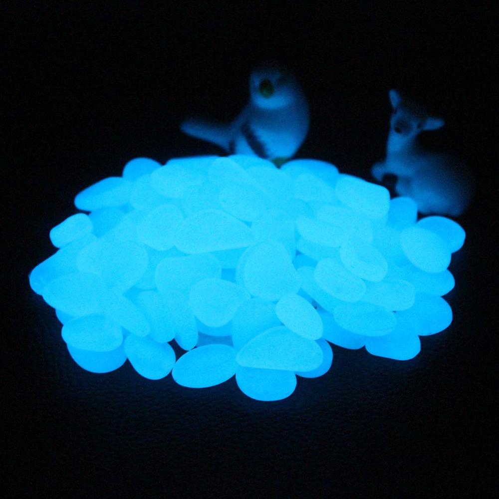 100 Stks/pak Glow Pebbles Stenen Thuis Aquarium Tuin Decoratie Lichtgevende Glowing In The Dark Accessoire Voor: blue