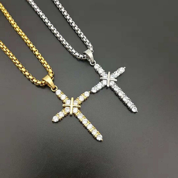 Mannen Vrouwen Hip hop 2 kleur Zirkoon Kruis Hanger Goud Zilver Rvs Iced CZ Cross Hangers Ketting Ketting Mode sieraden