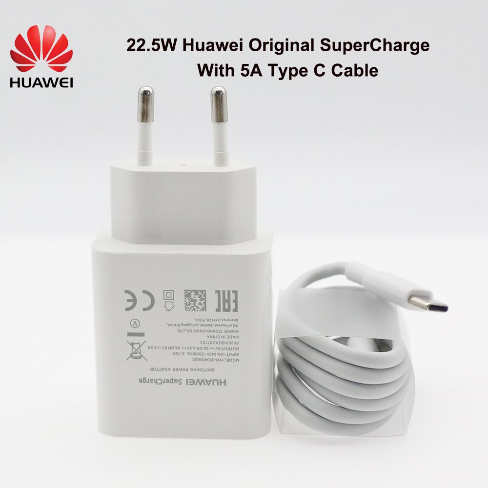 Huawei-supercargador de 22,5 W, Cable tipo C para Huawei P20, P30 lite Pro, P9, P10, P40, Mate 30, 20 RS Pro, 10, nova 5i, 5A, 5T, 6: EU With Type C