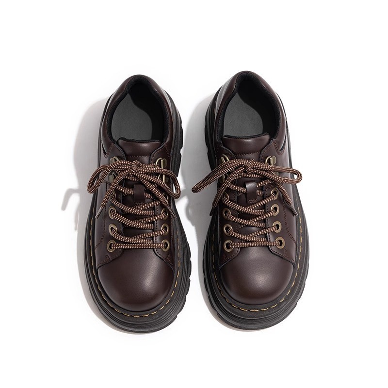 Womens Derby Shoes Autumn British Style Female Footwear Loafers With Fur Round Toe Clogs Platform Casual Sneaker Leather Fall Pr