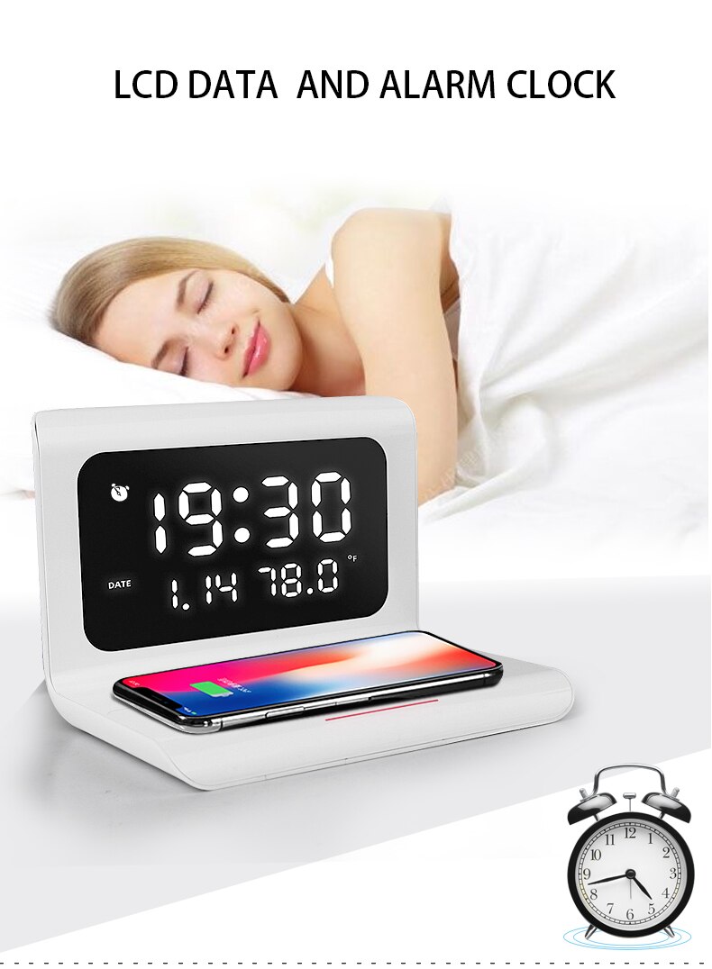 Fast Wireless Charger LED Alarm Clock Phone Wireless Charger Charging Pad Thermometer For IPhone 11 Pro 12 Max X 8 Plus Xiaomi