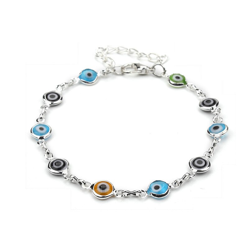 Einfache Silber Farbe Blau Türkische Bösen blick Chram Armbänder für Frauen Männer Einstellbare Armbänder Fußkettchen Schmuck