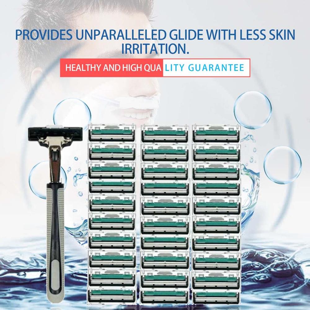 1 Handvat 30 Stuks Dubbele Lagen Mannen Gezicht Scheren Scheermessen Blades Mannelijke Handleiding Scheermesjes Voor Standaard Baard Scheerapparaat Trimmer blades
