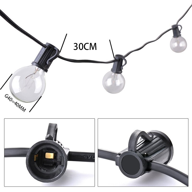 25ft g40 led pære globus lyser med klar pære baggård terrasselys vintage pærer dekorativ udendørs guirlande bryllup