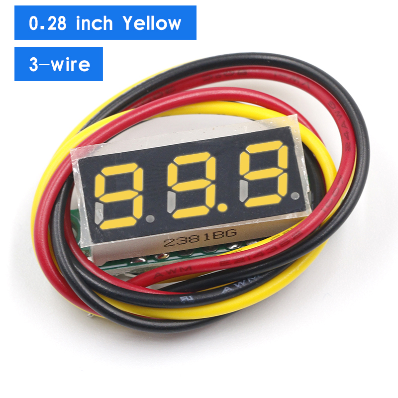 Three line precision DC digital voltmeter head LED digital voltmeter DC4.5V-30V 0.28 Inch Mini Digital Voltmeter 0-100V: 3-line yellow