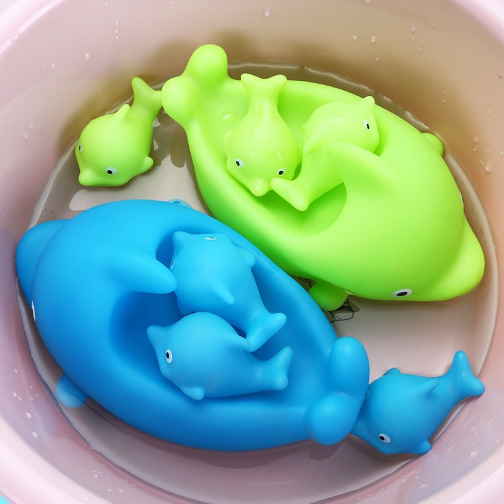4 stuks schattige waterspray float dolfijn badkamer spel baby bad knijp speelgoed piepend bad speelgoed voor baby bad speelgoed