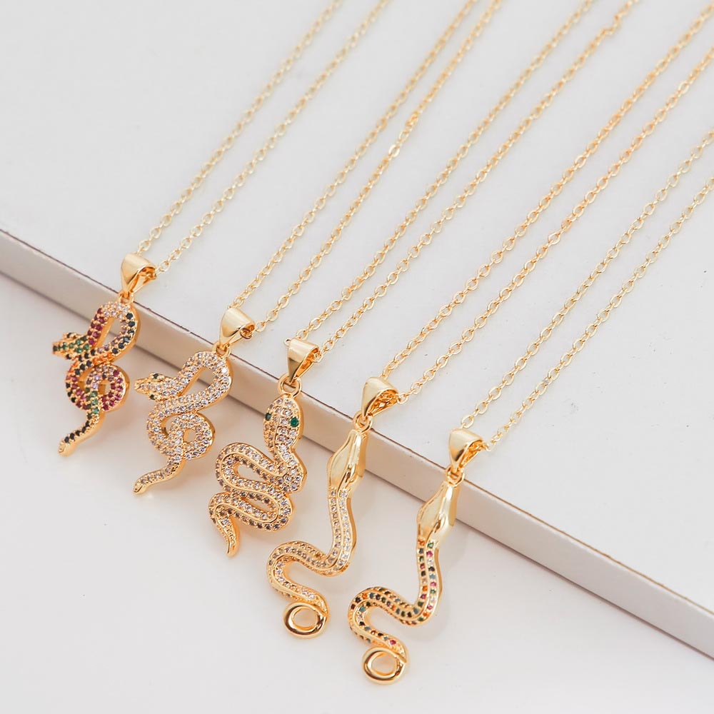 Rainbow CZ snake Gold Necklace For Women Zirconia snake Pendant Long adjustable Chain women's Necklace Charm Jewelry