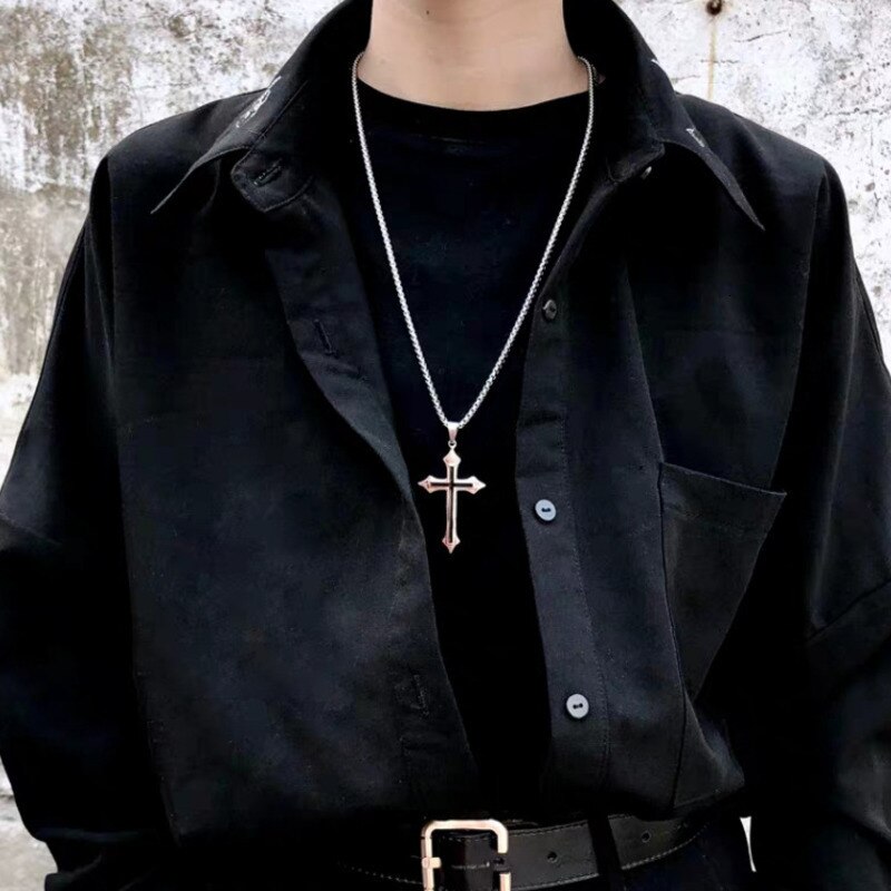 Harajuku vintage cross drop lang kæde halskæde til mænd og kvinder personlighed fest hip hop punk streetwear smykker