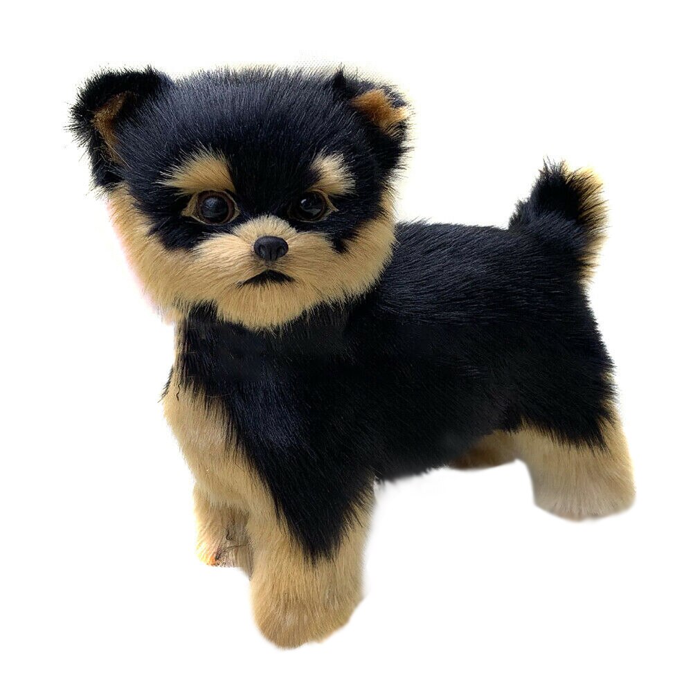 Ornament Leuke Metgezel Auto Dier Zachte Kids Knuffel Home Office Yorkie Hond Fluffy Handgemaakte Pet Puppy Simulatie Model