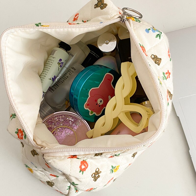 Liberty quilting makeup taske blød bomuld kvinder lynlås kosmetisk organizer sød clutch stor make up pung bærbar toilettaske