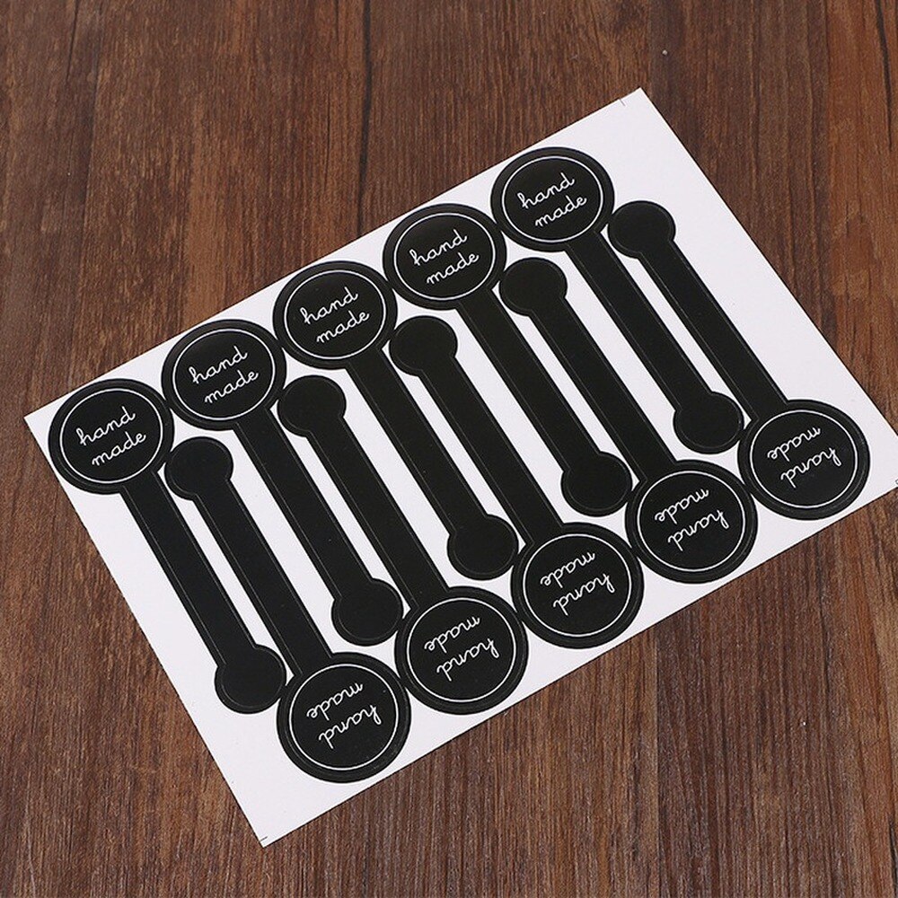 10/50/100PCS Adhesive Long Style "HAND MADE" Black Handmade Cake Packaging Sealing Label Kraft Sticker Baking DIY Stickers