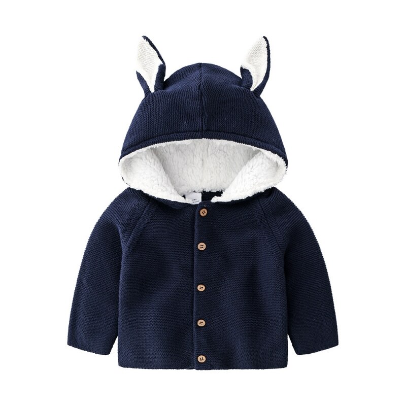 Pasgeboren Baby Jongen Meisje Katoen Hoodie Baby Waggel Kind Fleece Gebreide Jas Cartoon Warme Dikke Winter Uitloper Baby Kleding 3M-2Y: blue / 2T