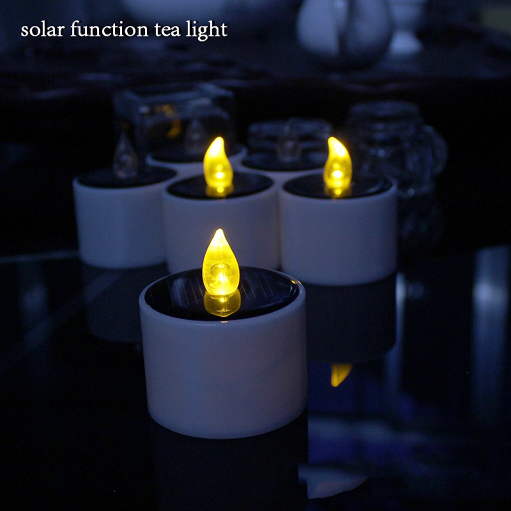Solar Powered Electric LED Candles Flickering Flameless Tea Light Yellow