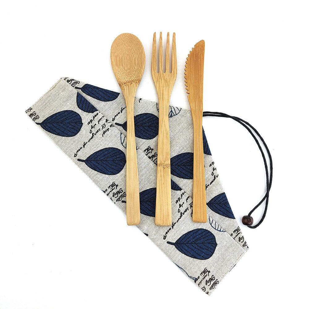 Eco Friendly Bamboo Cutlery Set of Wooden Utensils with Reusable Bamboo Spoon, Fork, Knife,and Reusable Straw Cleaner For Travel: 1250-3H-1