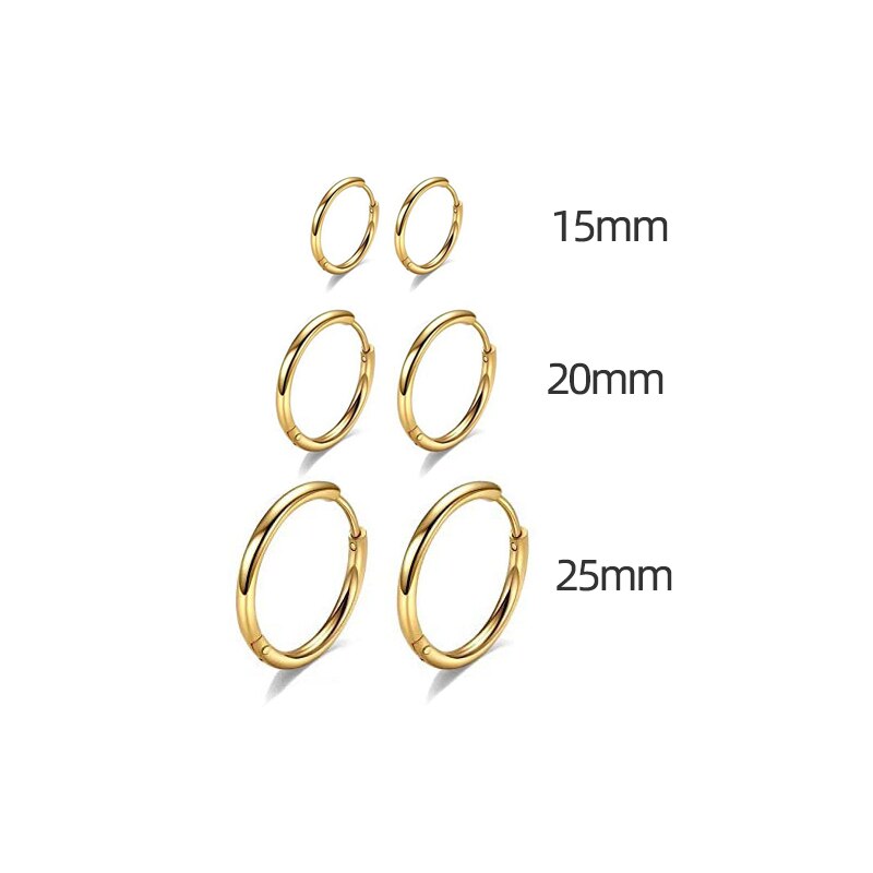 15/20/25Mm Rvs Hoepel Oorbel Set Voor Vrouwen Mannen Goud & Zilver Kleur Eenvoudige Kraakbeen huggie Ear Gesp Sieraden 3 Paar: 208891