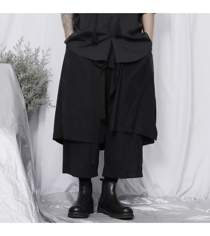 Original casual pants men's culottes loose wide-leg pants Yamamoto wind niche multi-level men's nine-point pants