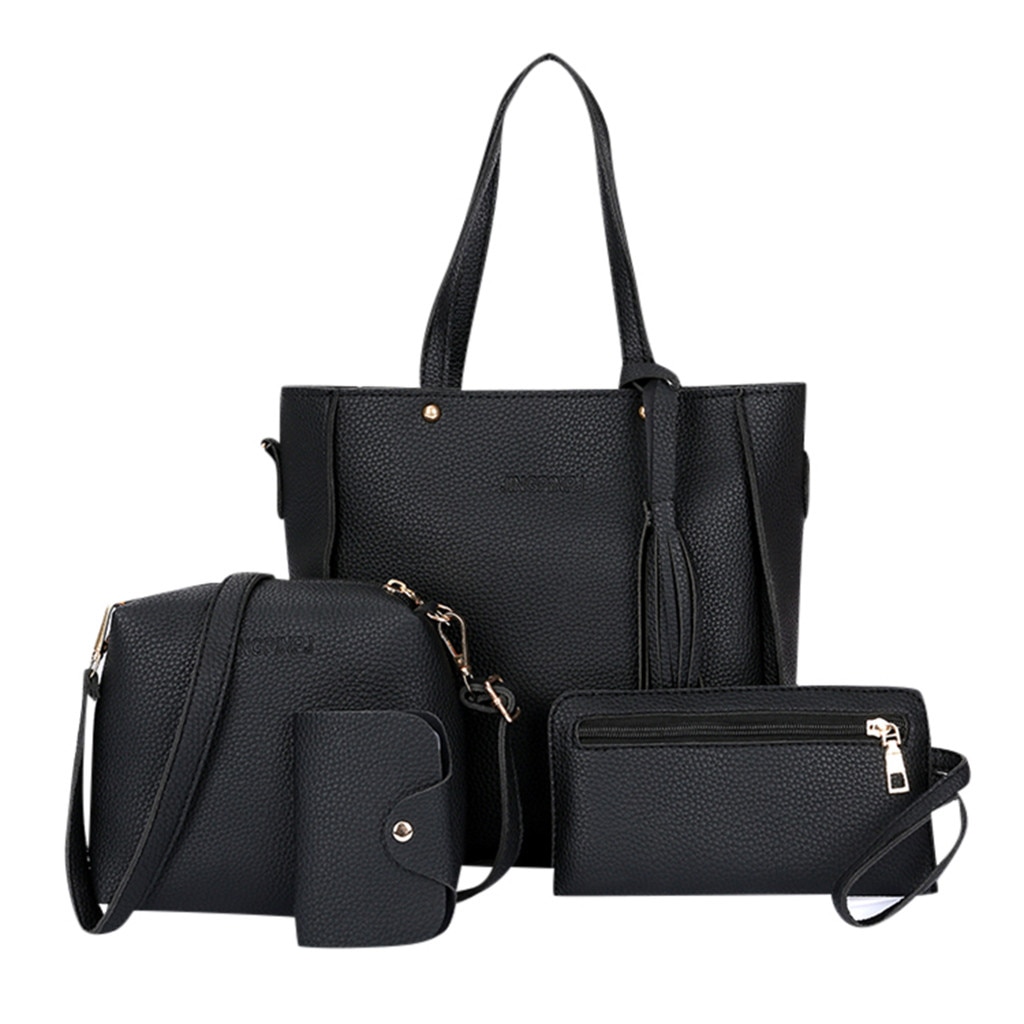 Composiet Dames Hand Zakken Vrouw Zak Vrouwelijke Handtas Draagtas Set Vrouw Messenger Schoudertas Dame Portemonnee Dag Clutch tas Set: Black