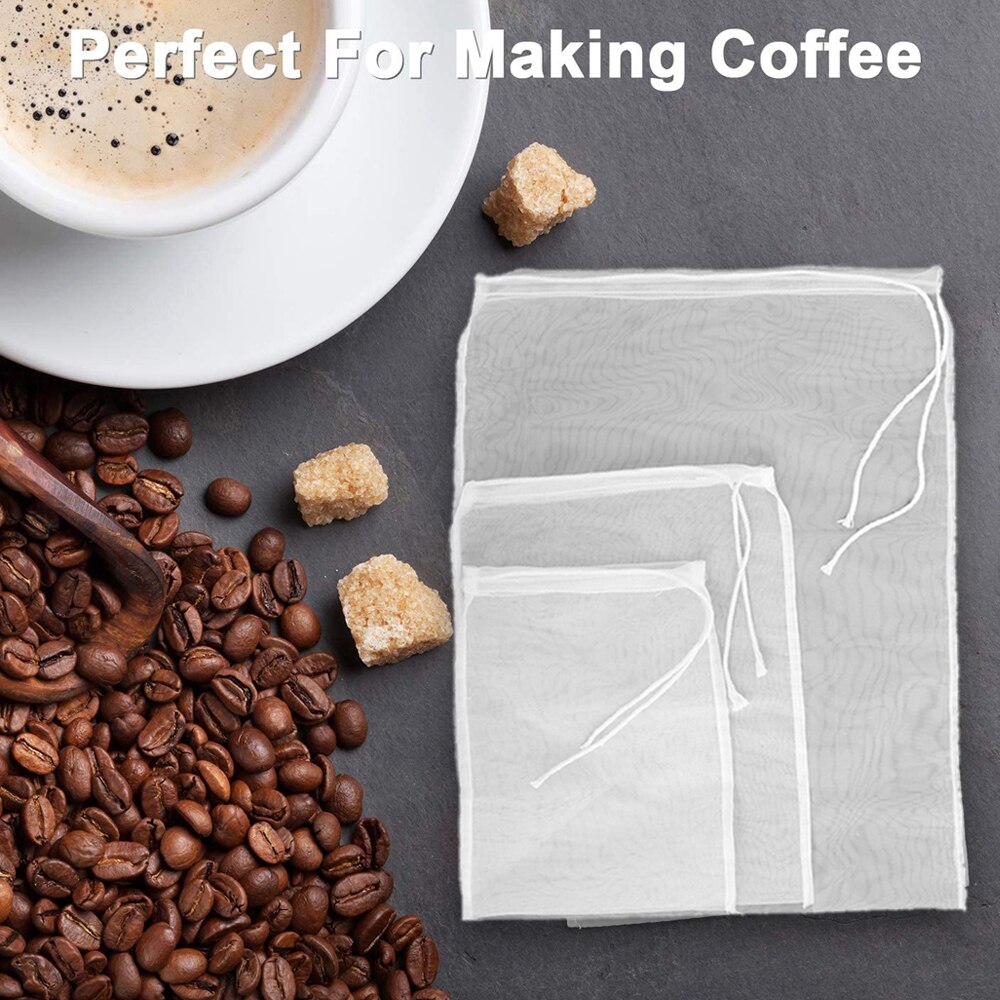 Filet de filtre réutilisable, 4 tailles, pour café, noix, lait, thé, fruits, jus, vin, souche, sac de filtre liquide d'herbe, accessoires de cuisine