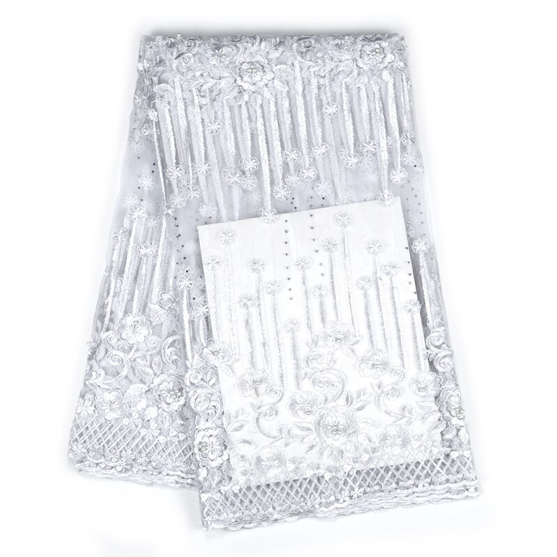 Afrykańskie tkaniny francuskie koronki tkaniny i zroszony tkaniny robić wiercenia wody sukienka haftowany tiul koronka tkaniny 5 metrów/zestaw: biały
