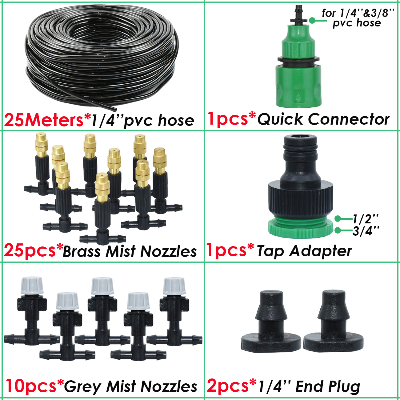 5M-30M 4/7mm Brass Tee Atomizer Nozzle Hose Garden Irrigation 1/4'' Outdoor Misting Cooling Watering System for Patio Greenhouse: SPL11-325-B-25M