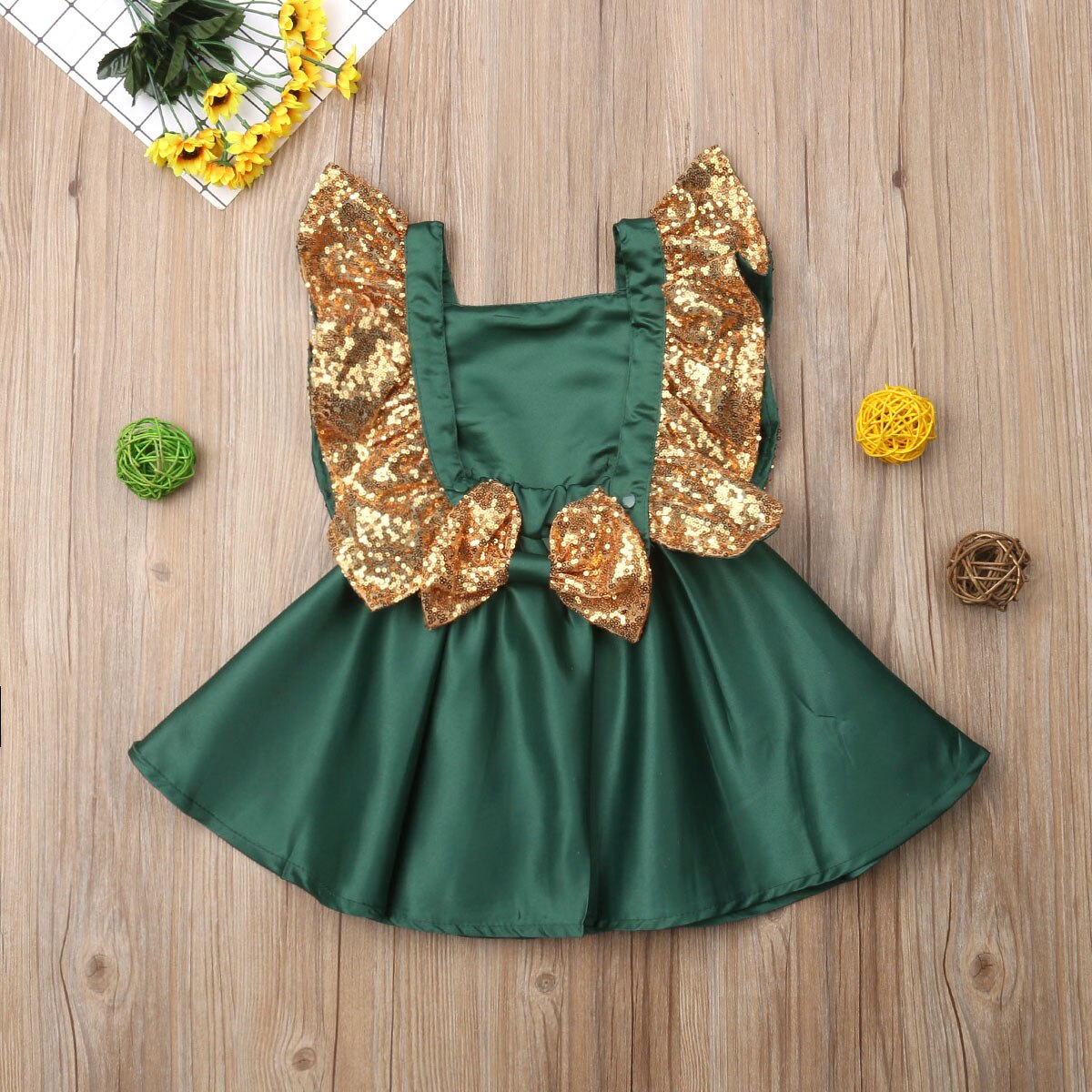 Gloednieuwe Kerst Peuter Kids Baby Meisje Pailletten Strik Jurk Ruches Mouwen Tutu Jurk Bruiloft Prinses Jurken