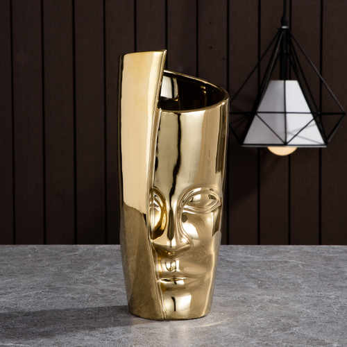 Nordic Ceramic Face Vase Modern Living Room Lip Flower Light Luxury Expression Half Face Decoration Home Decoration Accessories: Half face golden