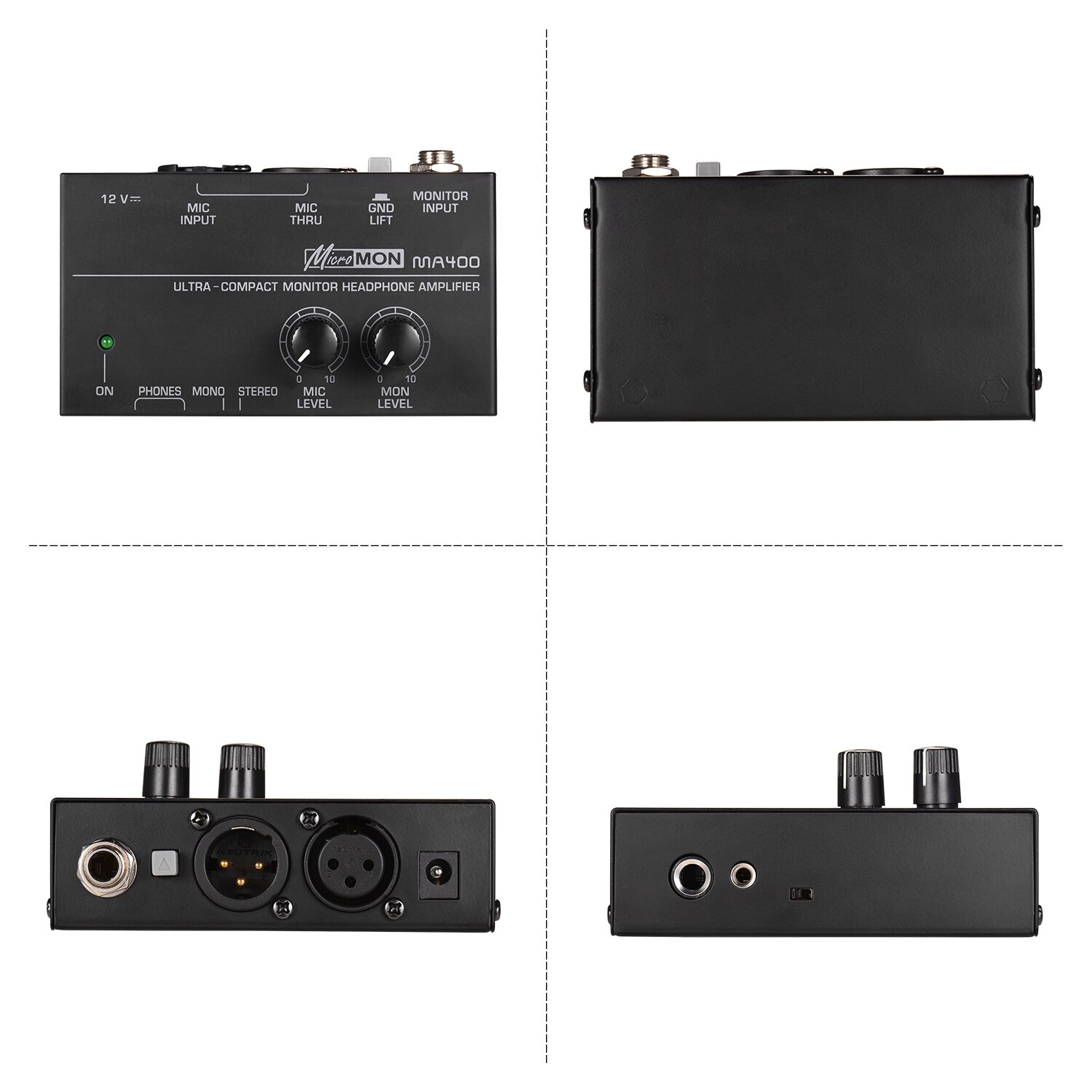 Ultra-Compact Monitor Headphone Amplifier Amp with XLR Microphone Input 6.35mm Monitor Input 6.35mm & 3.5mm Headphone Outputs