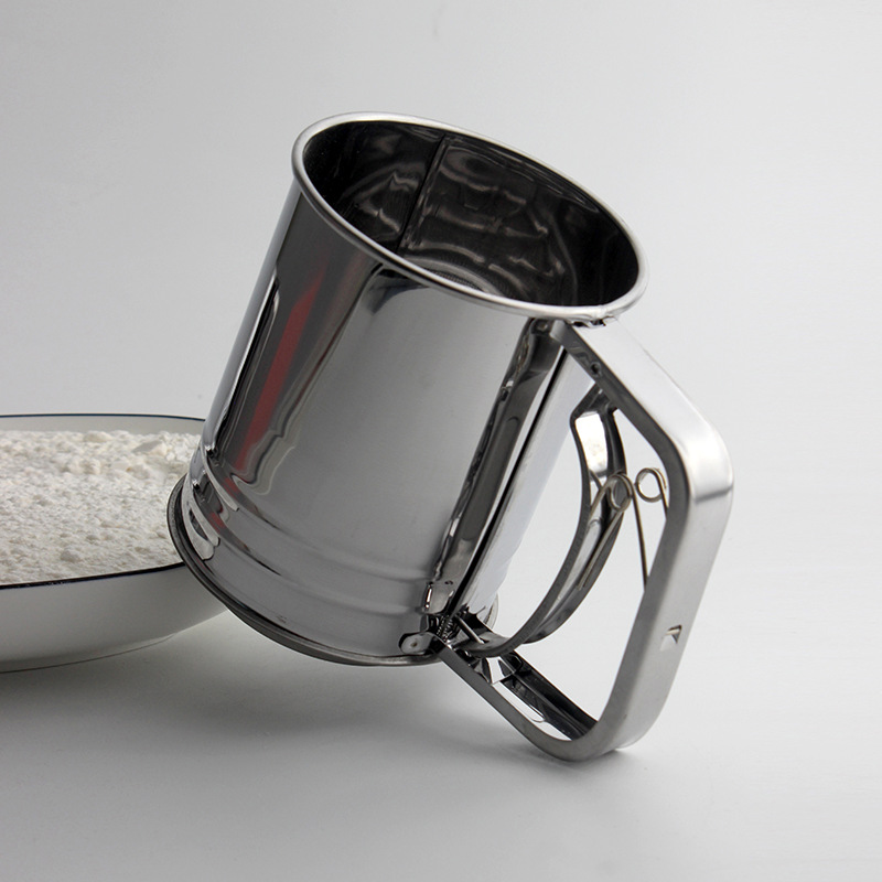 Setaccio per farina a maglie in acciaio inossidabile di alta qualità cottura meccanica glassa zucchero agitatore setaccio forma tazza Bakeware cottura strumenti per pasticceria: L