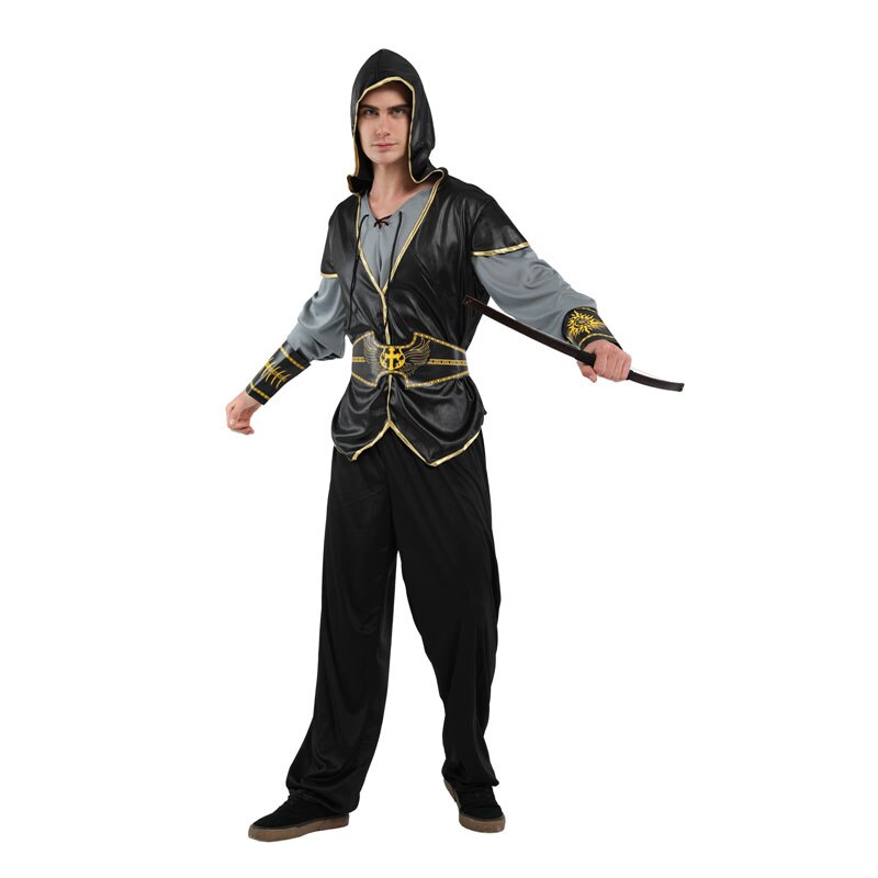 Voksne mænd hætteklædte jæger bueskytte jæger kostume halloween purim fest karneval cosplay outfit