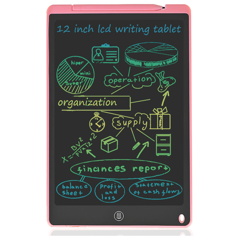 Tablette LCD pour écriture et dessin électronique, ardoise numérique et colorée, pour enfants et adultes, protège les yeux, 12 pouces: Rose
