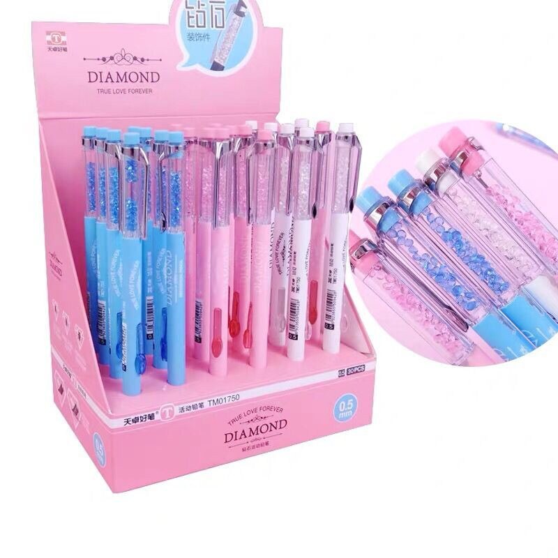 Stylo mécanique diamant mignon Kawaii, 0.5mm, crayon automatique rose blanc bleu pour enfants élèves, fournitures scolaires et de bureau