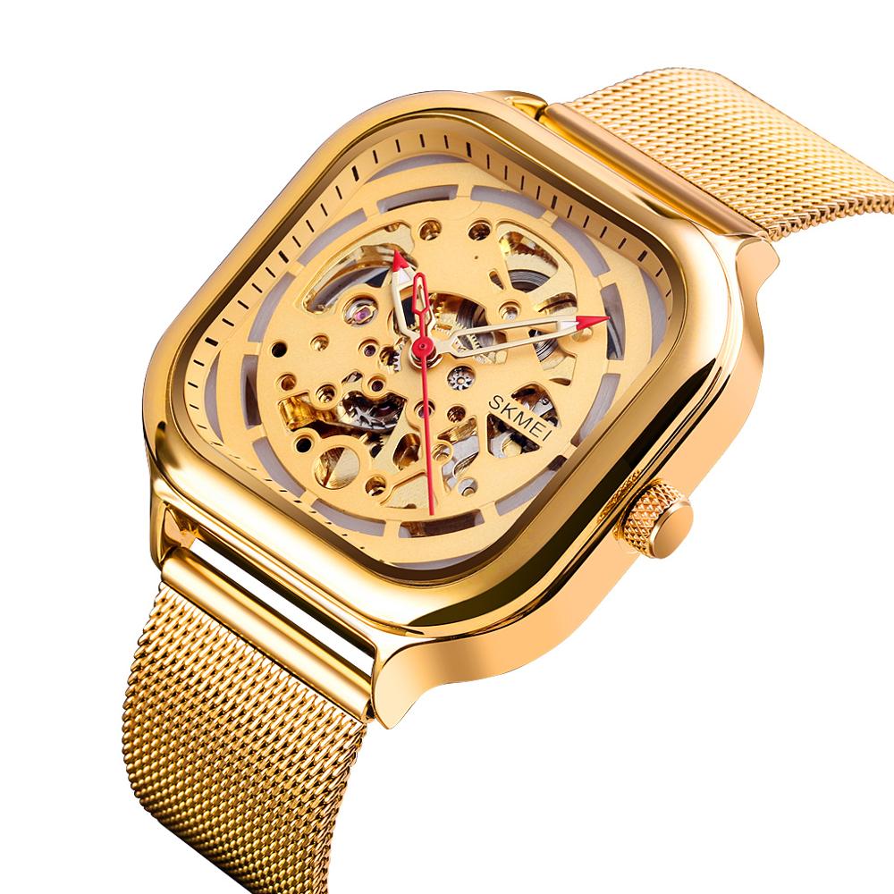 Skmei Mechanisch Horloge Skeleton Heren Horloges Rvs Automatische Horloge Man Waterdichte Armband Klok Mannelijke Homme 9184: Gold