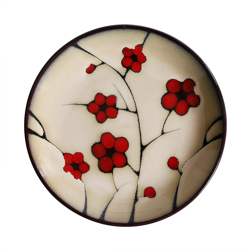 Korean Day Boutique Ceramic Tableware Hand-painted Plate Bowl Pastoral Style Red Round Underglaze Series Noodle Bowl