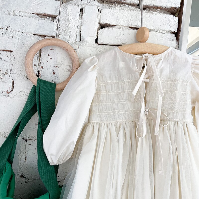 2022 Spring Korean Style Baby Girls Princess Dresses Puff Sleeve Solid Color Ball Gown Toddlers Kids Party Dress