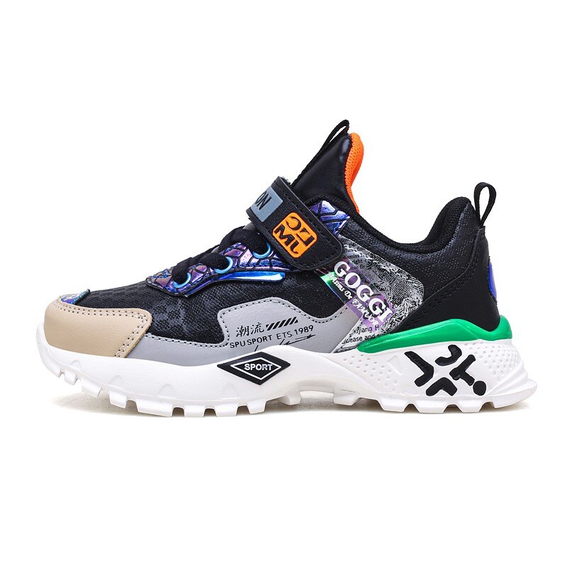 Mode Kinderen Schoenen Herfst Chunky Sneakers Voor Kinderen Leer Toevallige Loopschoenen Jongens Dikke Zool Tenis Infantil: Black-green / 32