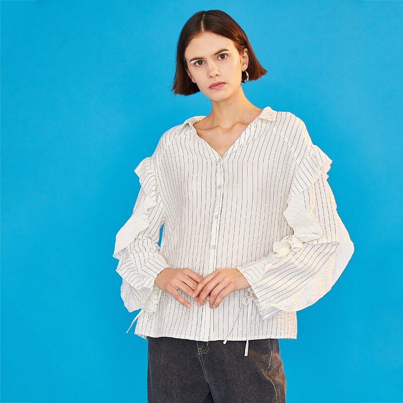 Toyouth femmes Vintage papillon à manches longues rayé chemise Blouses coton mélangé hauts rétro roupas femininas chemises