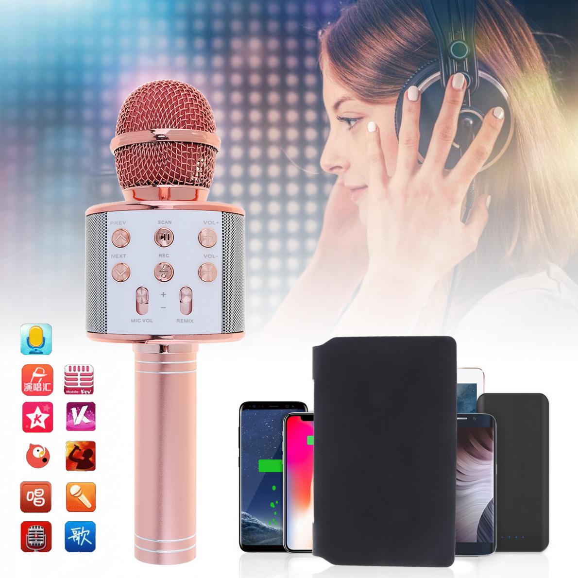 WS858 Bluetooth Wireless Microphone Handheld Hifi Speaker Microphone Karaoke KTV Singing Recorder Mic Music Player