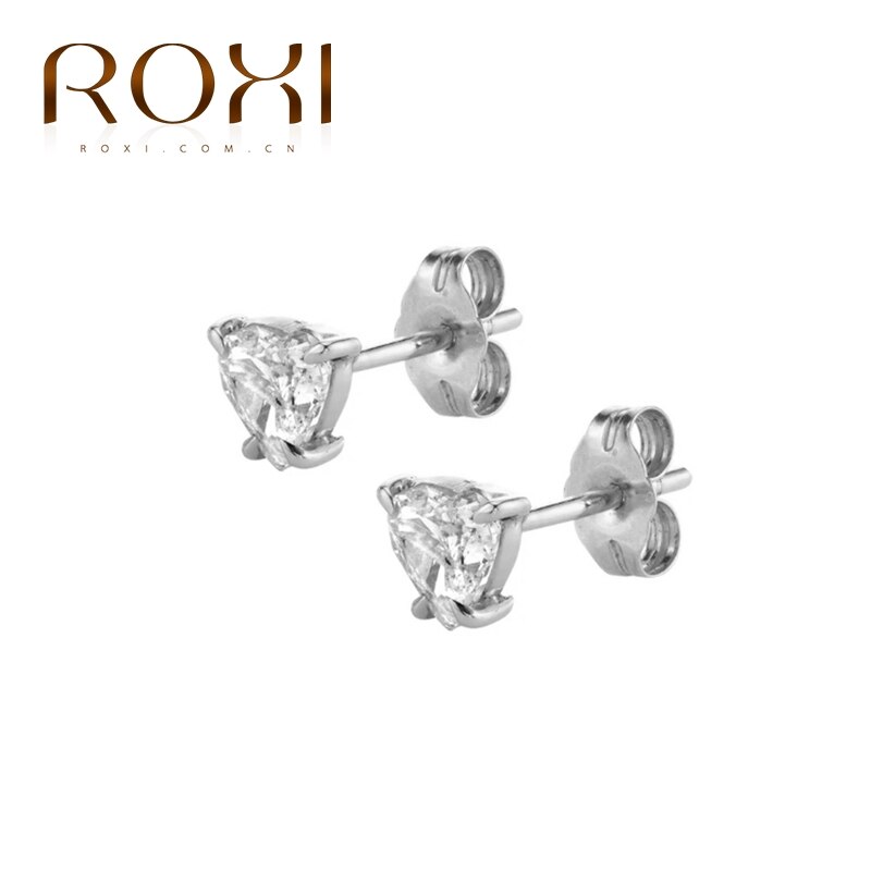 ROXI Cuore Triangolo Quadrato Luna Spille Catena Orecchie di Gatto di Cristallo Orecchini Con Perno Per le donne Ragazze Cartilagine Orecchino gioielli In Argento 925: Heart white gold