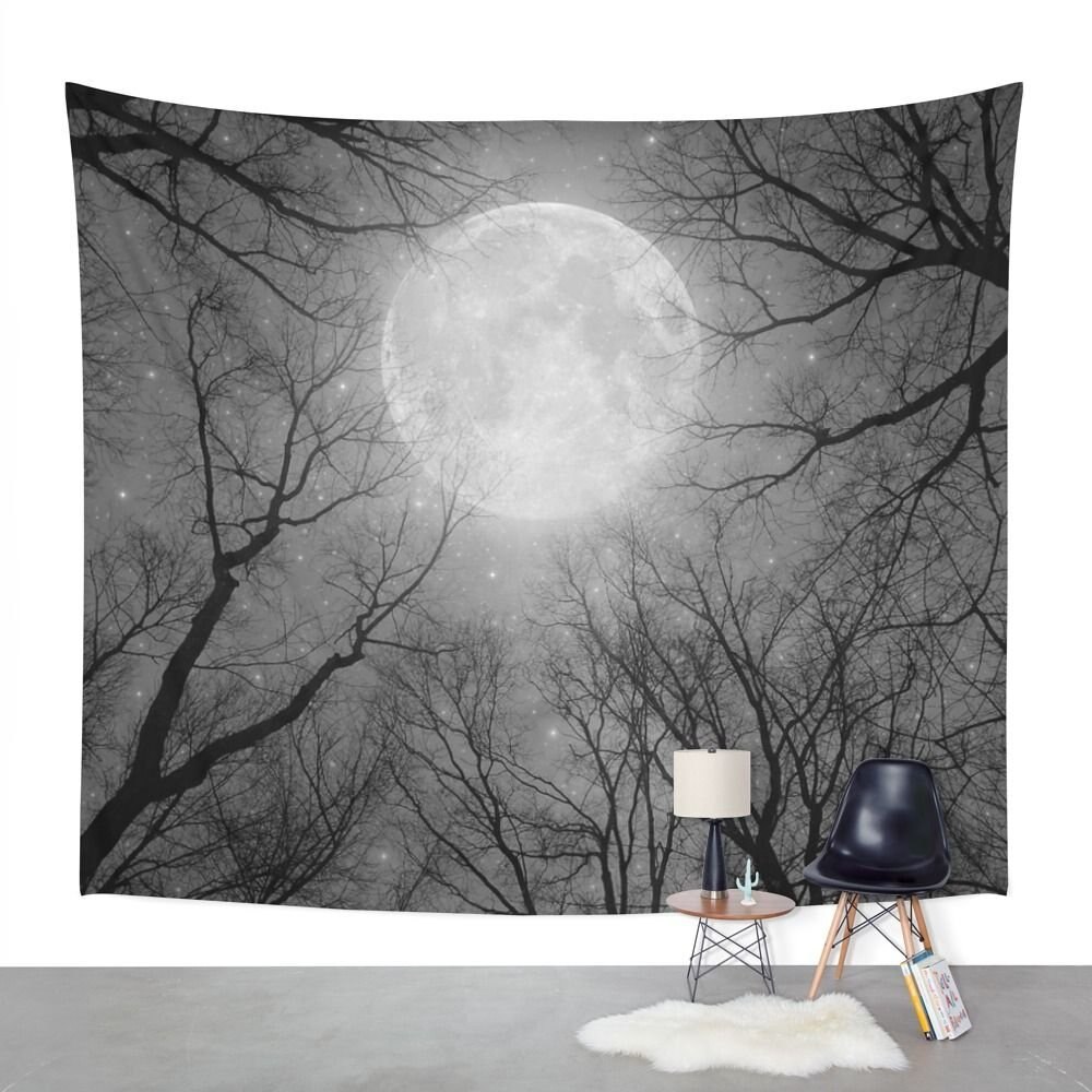 Niech do będzie jasny ciemny las księżyc gobelin ścienny wiszący artystyczny nadruk gobeliny dom salon sypialnia dekoracja biurowa