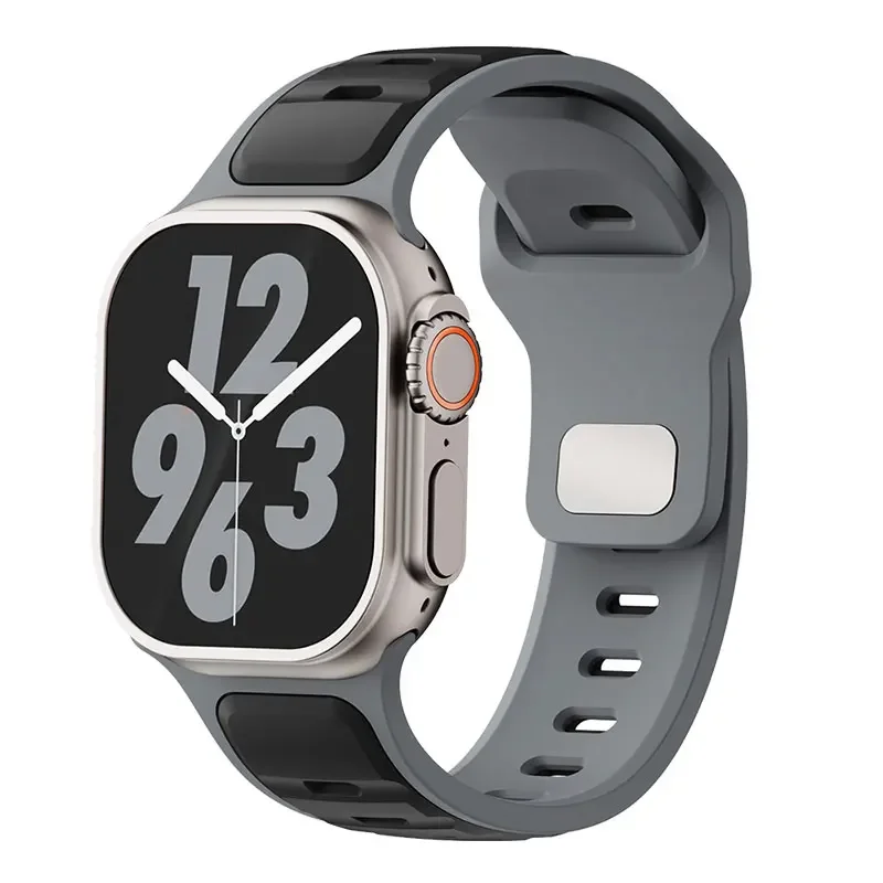 Silicone Strap for Apple watch ultra2 band 49mm Series 10 46mm correa Sport bracelet iwatch 9 8 7 6 5 SE 42-45mm 44mm: Charbon noir