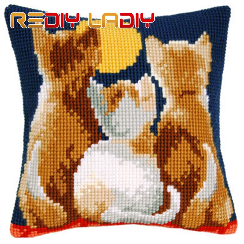 Kruissteek kussenhoes dieren familie bank kussen diy dikke kruissteek kits 100%  acryl garen kussensloop hobby & knutselen